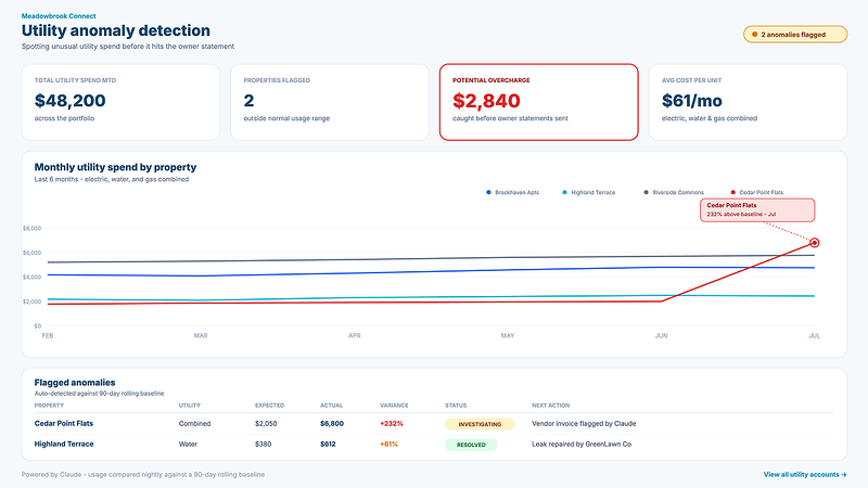 Rentvine utility anomaly detection dashboard