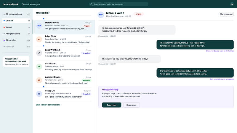 Rentvine tenant inbox dashboard